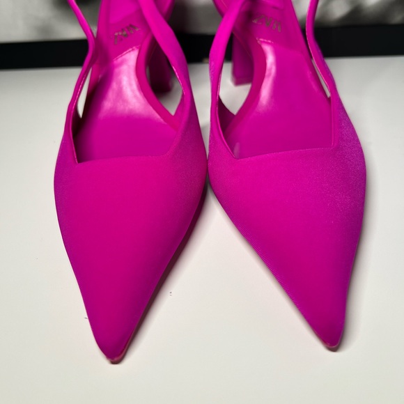 Zara Pointy Toe Slingback Pink Accent Heel Size 36 - Picture 8 of 10